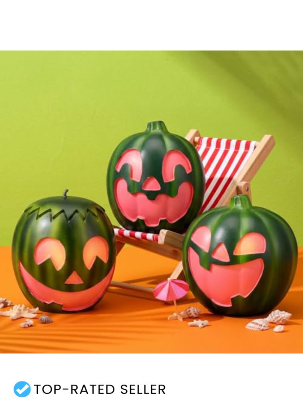 Set of 3 Resin Watermelon Jack-o'-Lantern Figurines Summer Halloween Party Decor